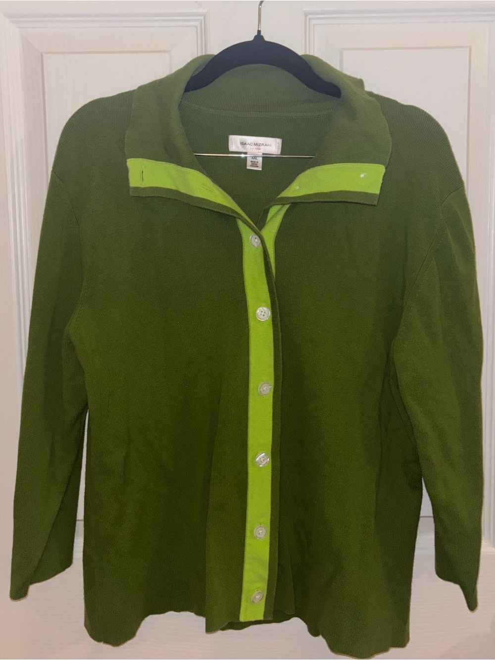 Isaac Mizrahi Target Collab Olive Green Button down with Lime Green Trim